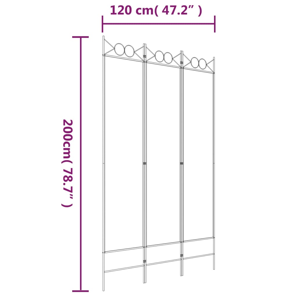 Cloison de séparation 3 panneaux Blanc 120x200 cm Tissu Séparateurs de pièces vidaXL   