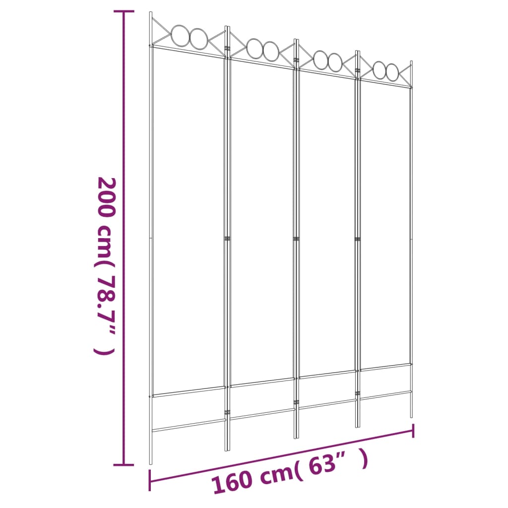 Cloison de séparation 4 panneaux Blanc 160x200 cm Tissu Séparateurs de pièces vidaXL   