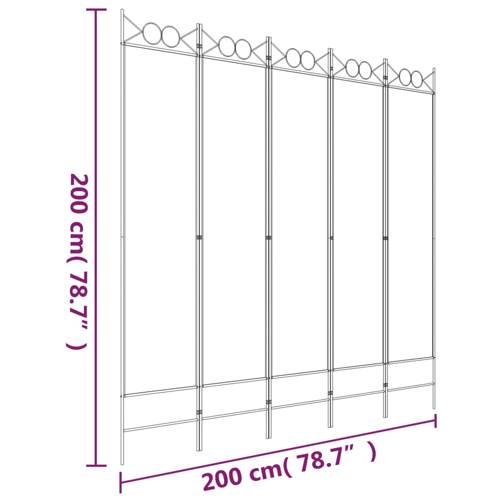 Cloison de séparation 5 panneaux Blanc 200x200 cm Tissu Séparateurs de pièces vidaXL   