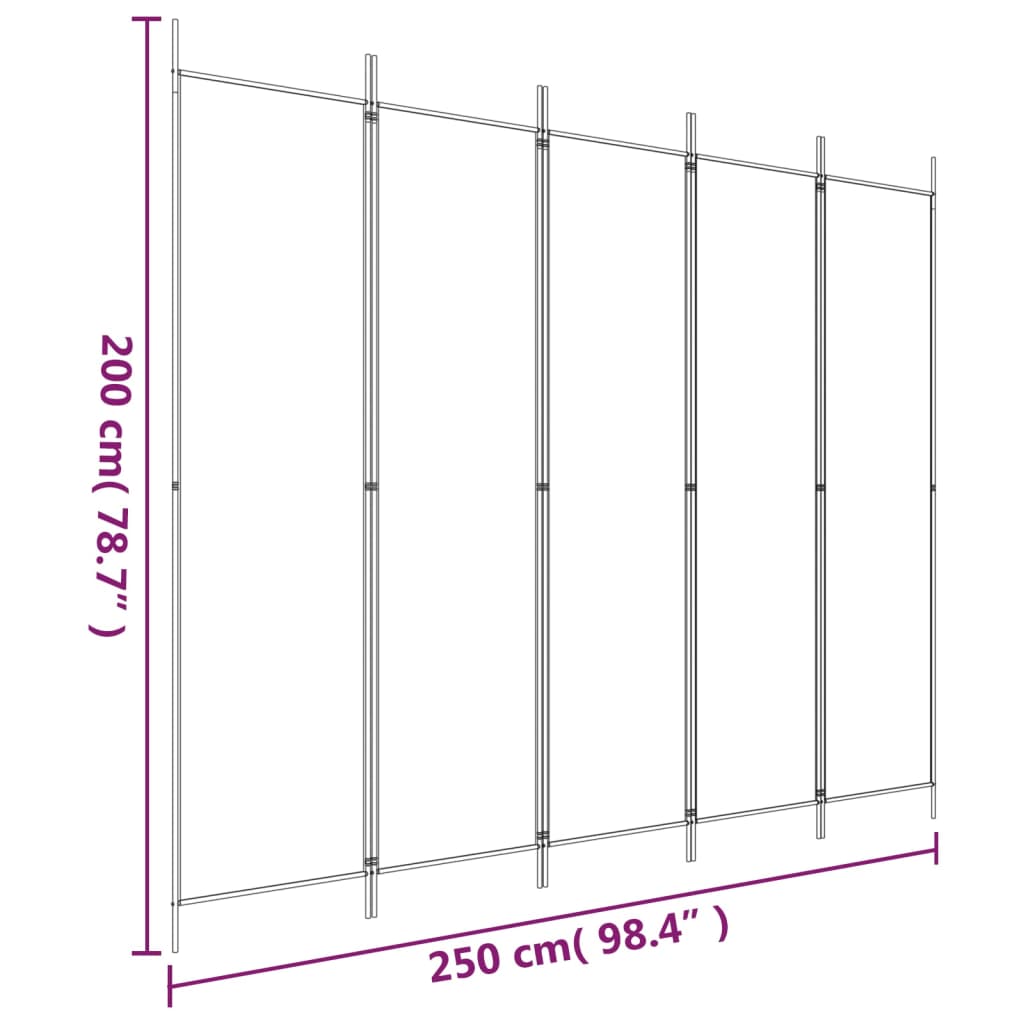 Cloison de séparation 5 panneaux Marron 250x200 cm Tissu Séparateurs de pièces vidaXL   