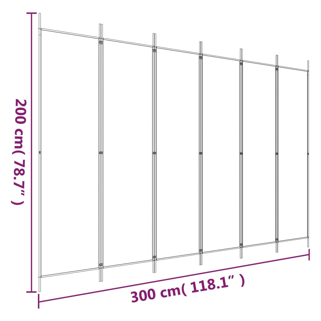 Cloison de séparation 6 panneaux Blanc 300x200 cm Tissu Séparateurs de pièces vidaXL   