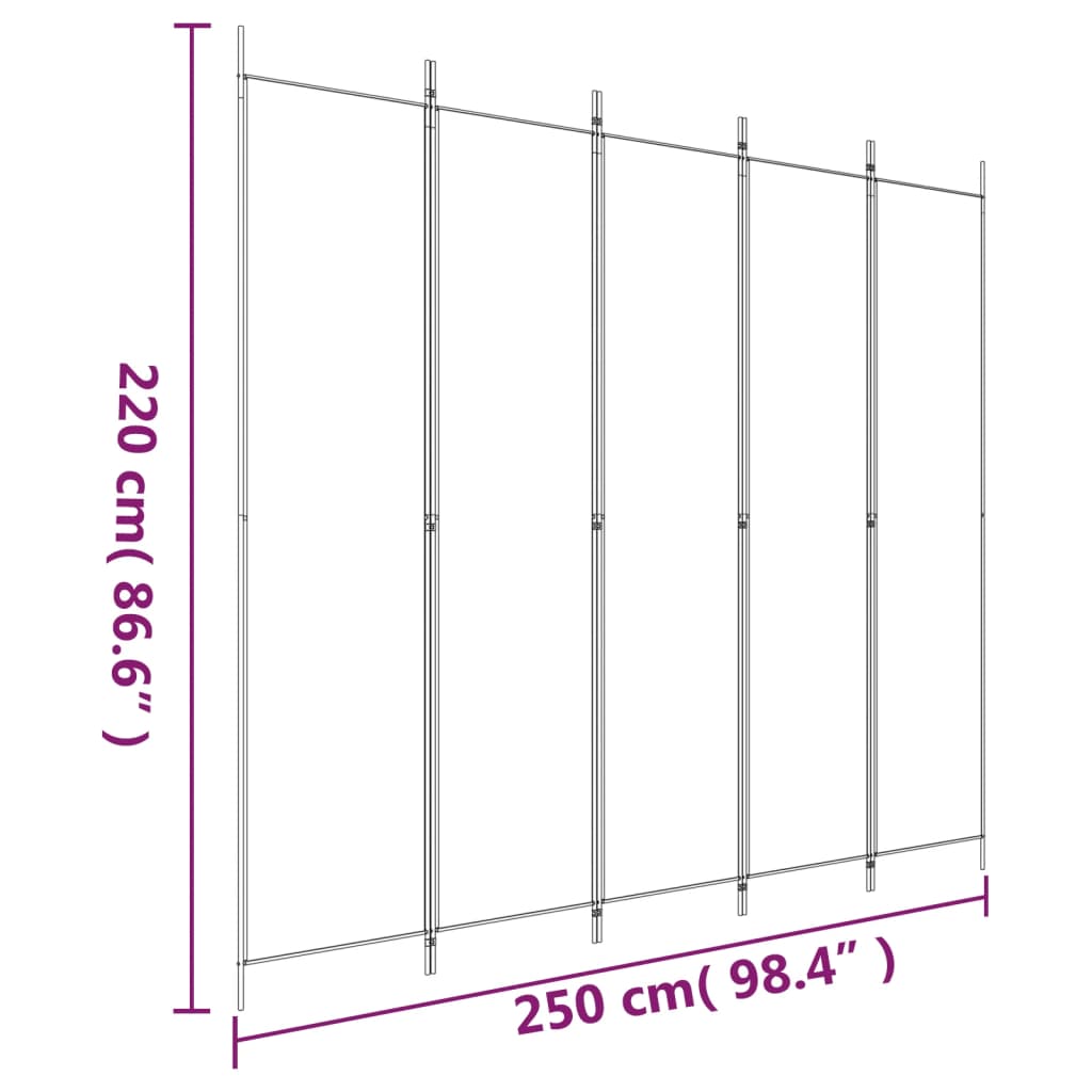 vidaXL Cloison de séparation 5 panneaux Blanc 250x220 cm Tissu Séparateurs de pièces vidaXL