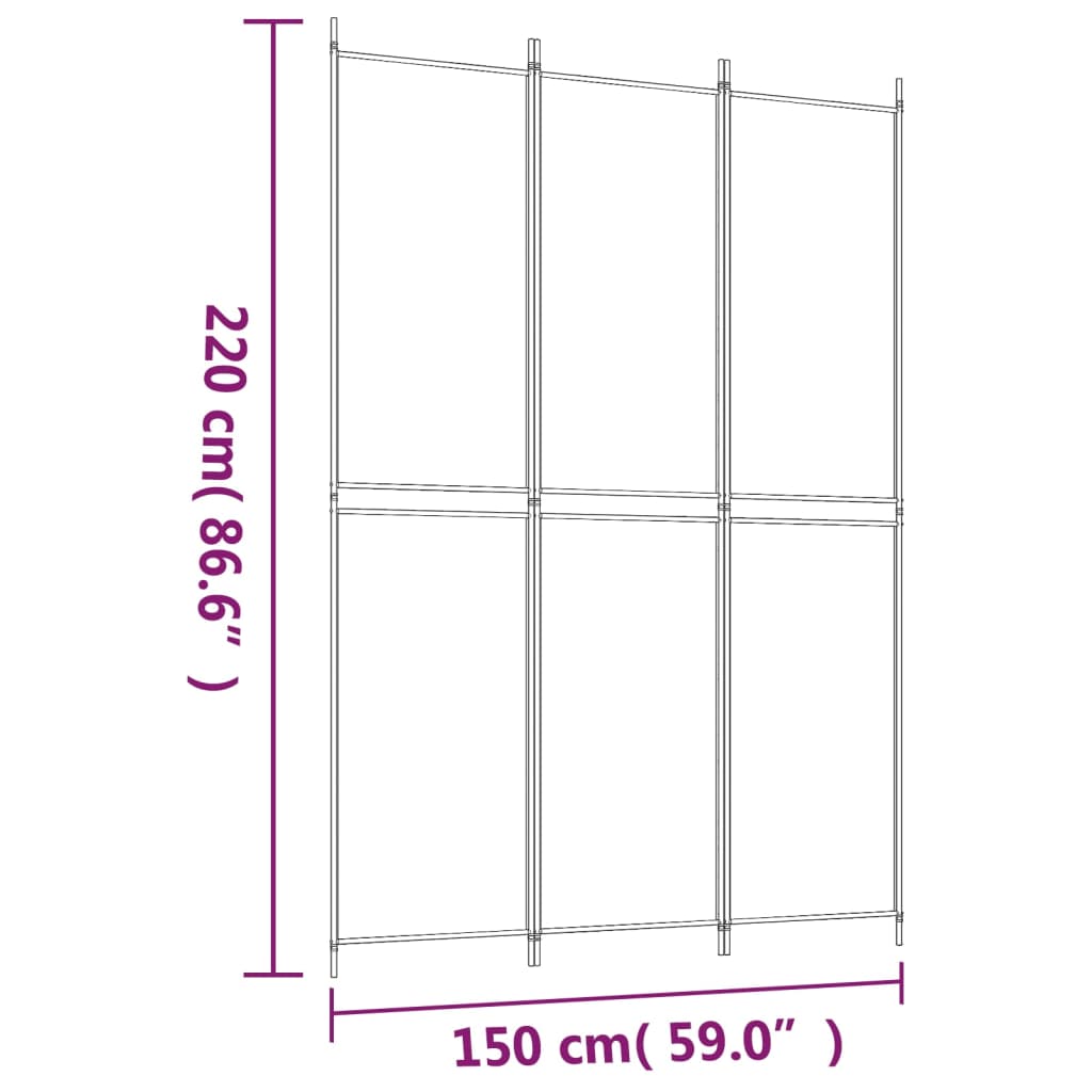 Cloison de séparation 3 panneaux Blanc 150x220 cm Tissu Séparateurs de pièces vidaXL   