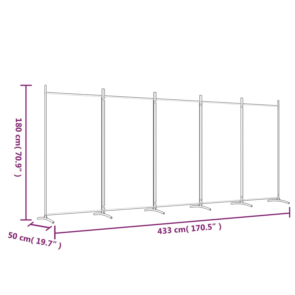 Cloison de séparation 5 panneaux Blanc 433x180 cm Tissu Séparateurs de pièces vidaXL   