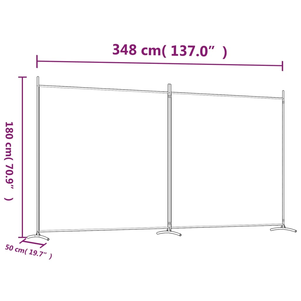 Cloison de séparation 2 panneaux Blanc 348x180 cm Tissu Séparateurs de pièces vidaXL   