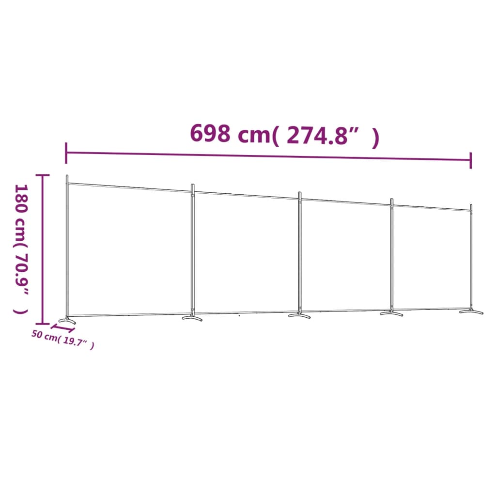 Cloison de séparation 4 panneaux Blanc 698x180 cm Tissu Séparateurs de pièces vidaXL   