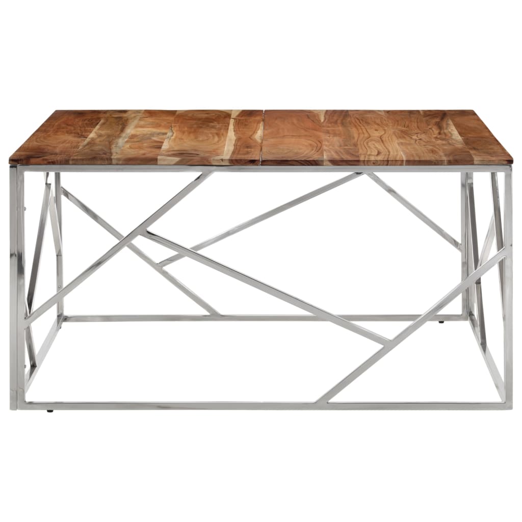 Table basse argenté acier inoxydable et bois massif d'acacia Tables basses vidaXL   