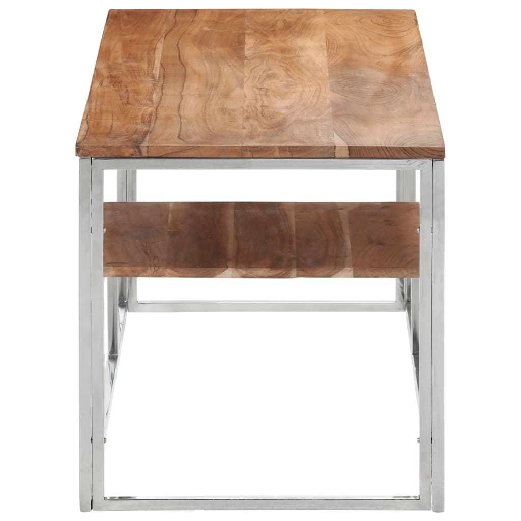 Table basse argenté acier inoxydable et bois massif d'acacia Tables basses vidaXL   