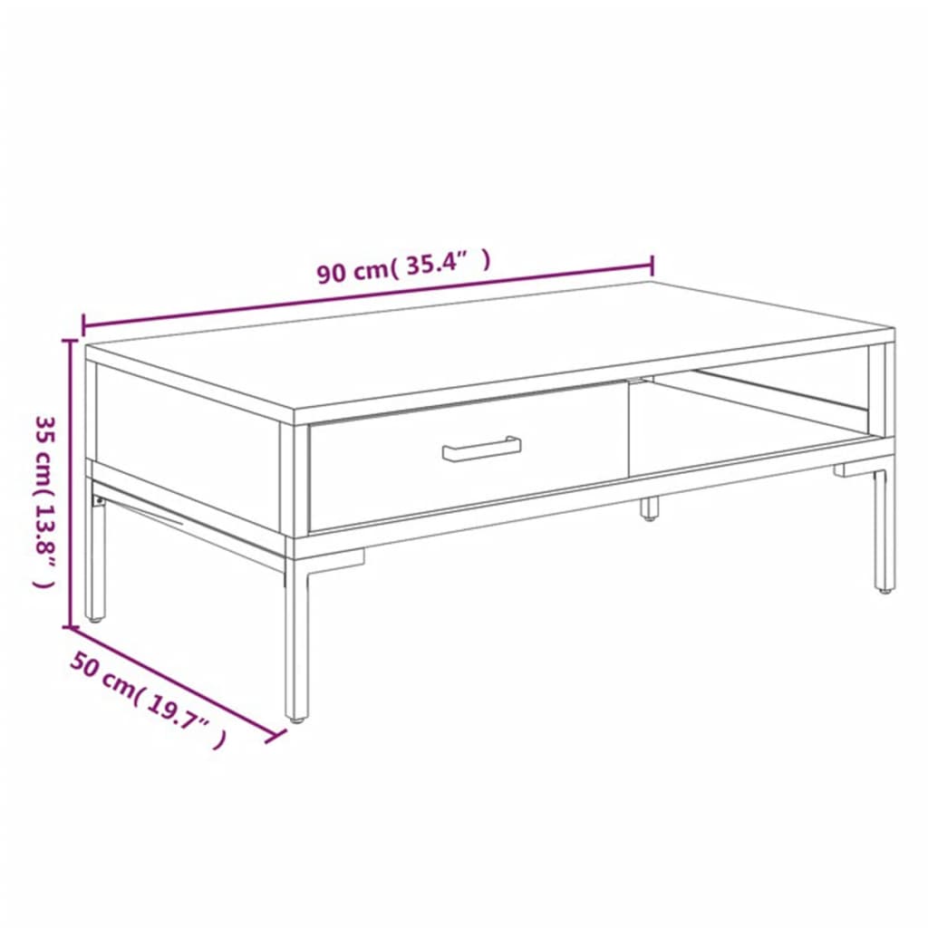 Table basse Noir 90x50x35 cm Bois de pin massif Tables basses vidaXL   