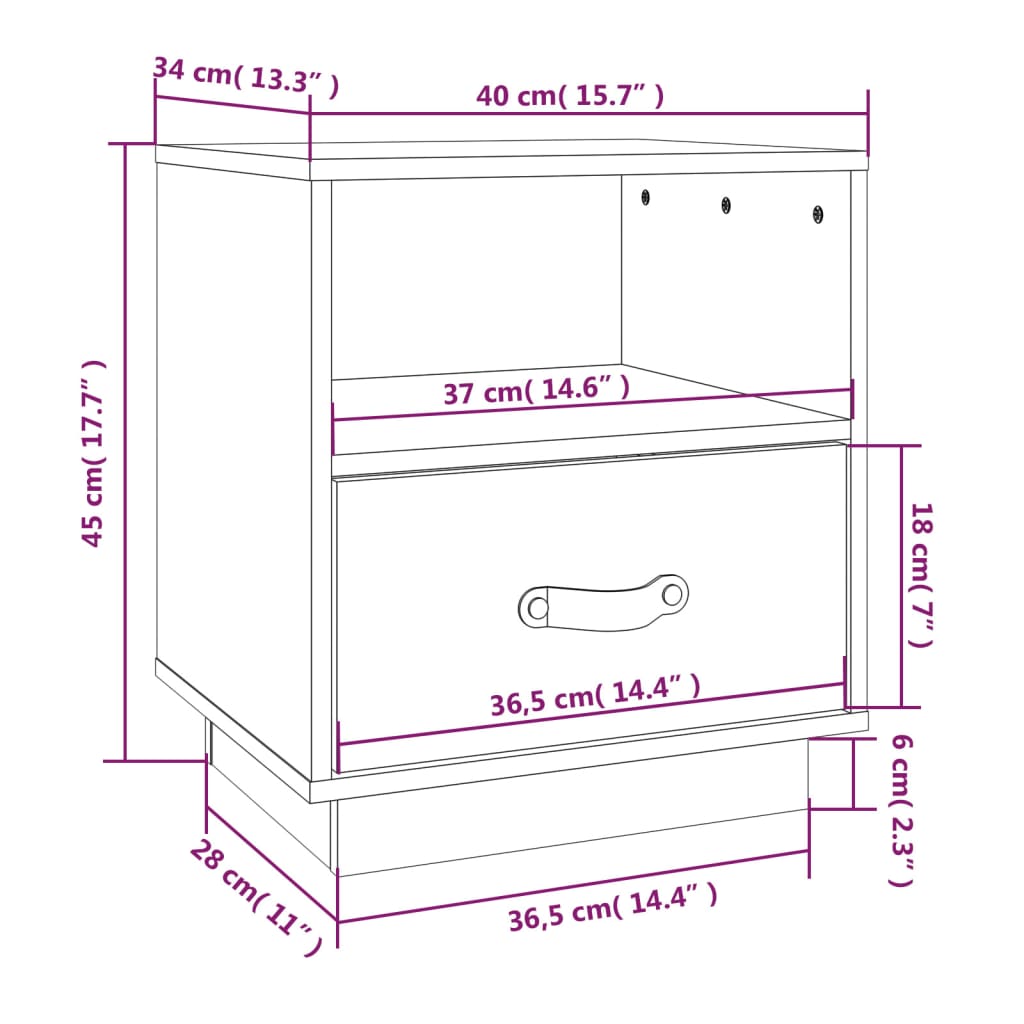 Table de chevet Blanc 40x34x45 cm Bois de pin massif Tables de chevet vidaXL   