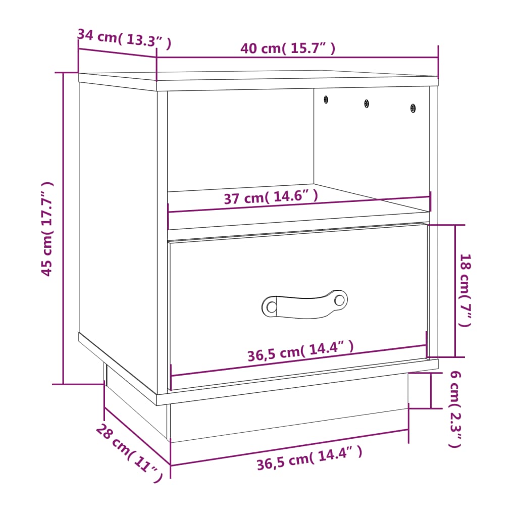 Table de chevet Gris 40x34x45 cm Bois de pin massif Tables de chevet vidaXL   