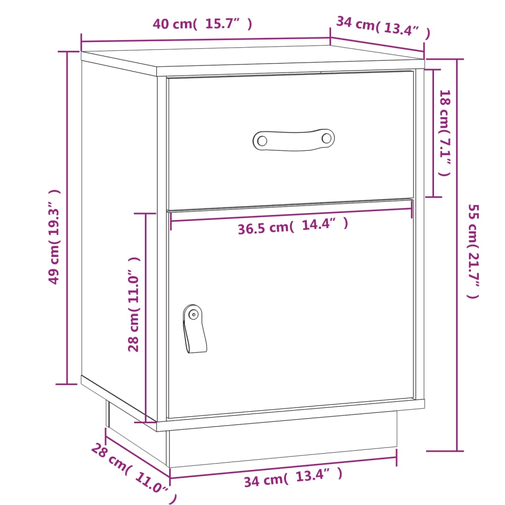 Table de chevet Blanc 40x34x55 cm Bois de pin solide Tables de chevet vidaXL   