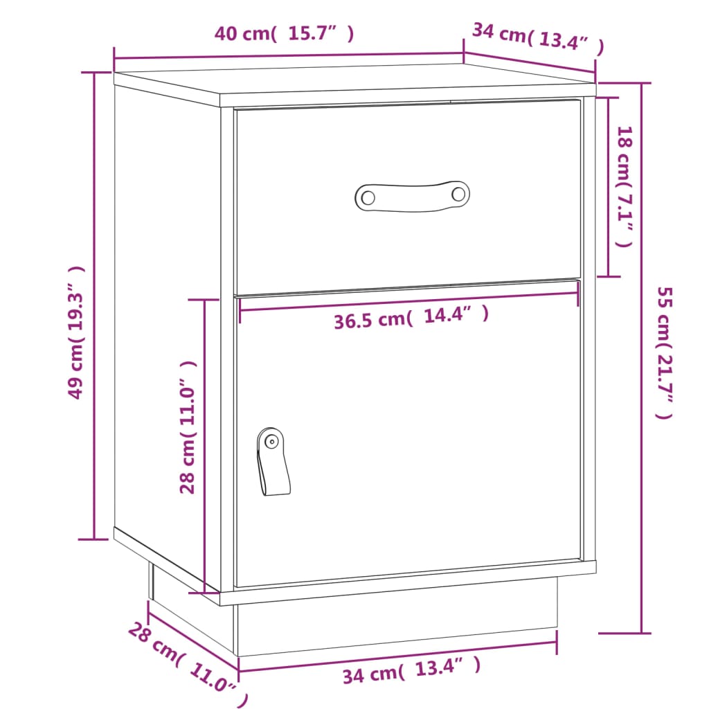 Table de chevet Noir 40x34x55 cm Bois de pin solide Tables de chevet vidaXL   