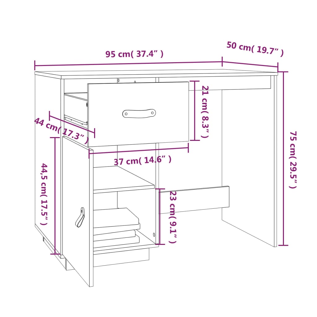 Bureau 95x50x75 cm Bois massif de pin Bureaux vidaXL   