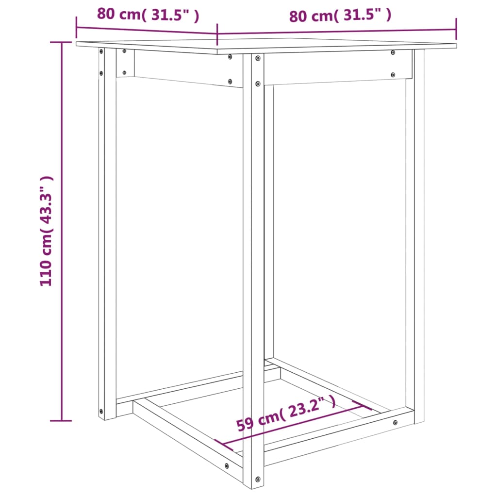 Table de bar 80x80x110 cm Bois massif de pin - Xios Store SNC