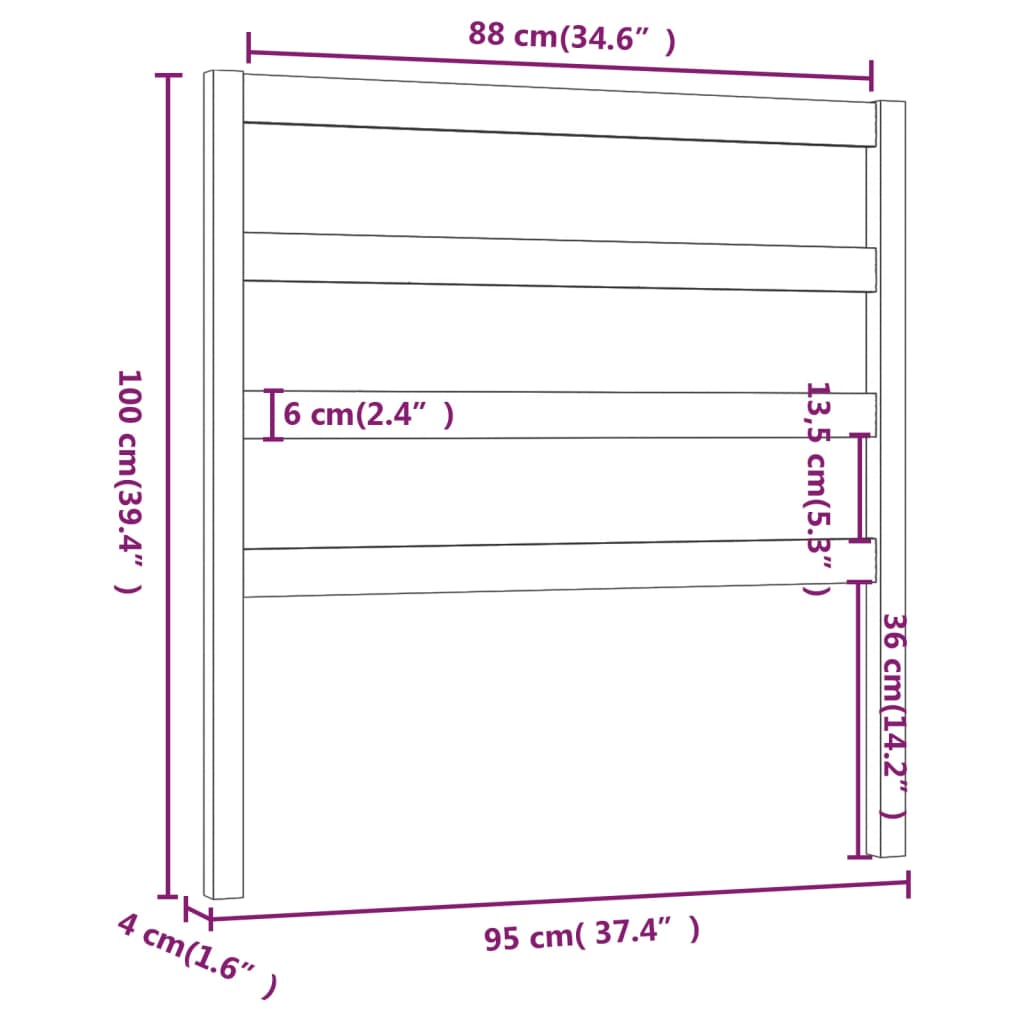 Tête de lit Gris 95x4x100 cm Bois massif de pin Têtes et pieds de lit vidaXL   