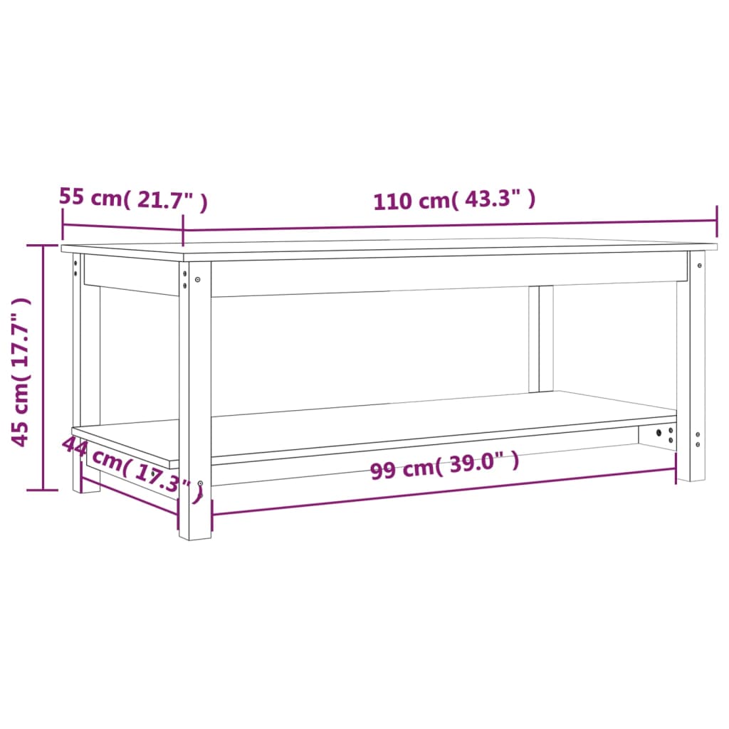 Table basse Blanc 110x55x45 cm Bois massif de pin Tables basses vidaXL   