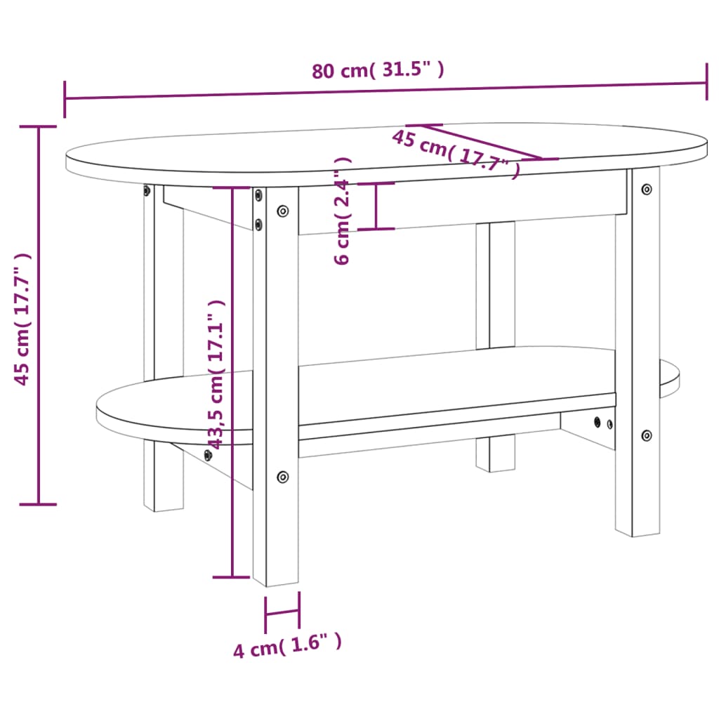 Table basse 80x45x45 cm Bois massif de pin Tables basses vidaXL   