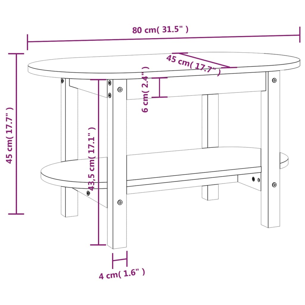 Table basse Blanc 80x45x45 cm Bois massif de pin Tables basses vidaXL   