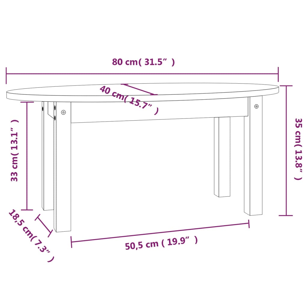 Table basse Blanc 80x40x35 cm Bois massif de pin Tables basses vidaXL   