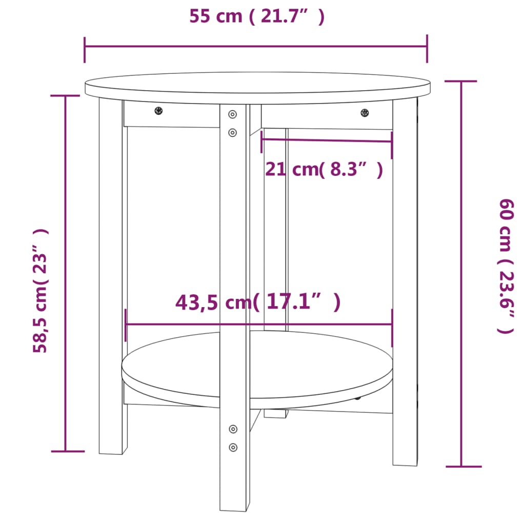 Table basse Ø 55x60 cm Bois massif de pin