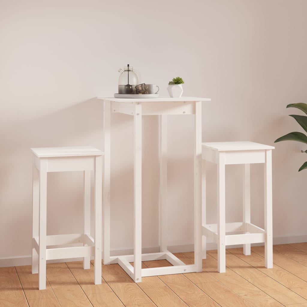 Ensemble de bar 3 pcs Blanc Bois de pin massif Meubles de salle à manger vidaXL   