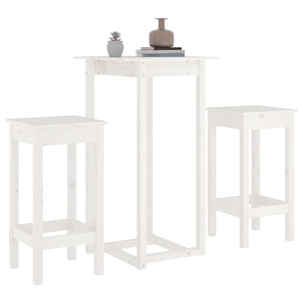 Ensemble de bar 3 pcs Blanc Bois de pin massif Meubles de salle à manger vidaXL   