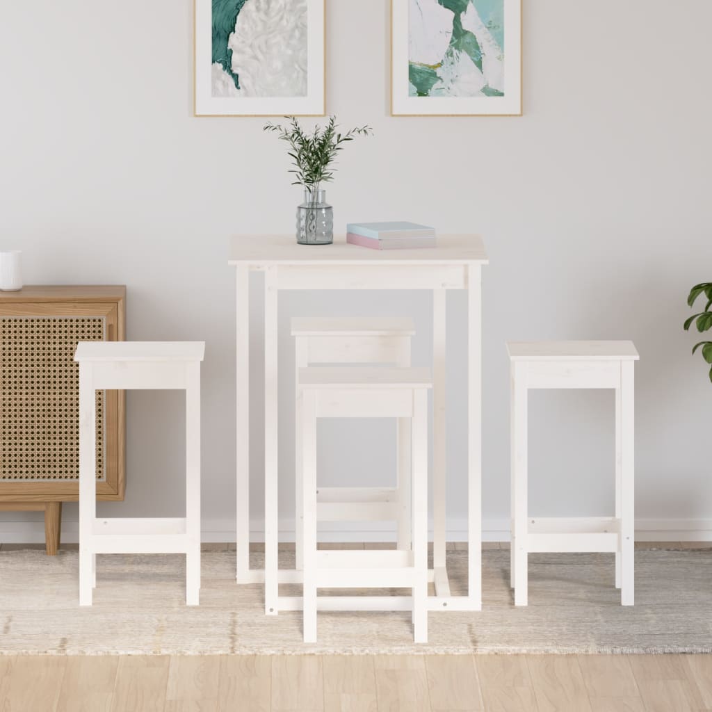 Ensemble de bar 5 pcs Blanc Bois de pin massif Meubles de salle à manger vidaXL   