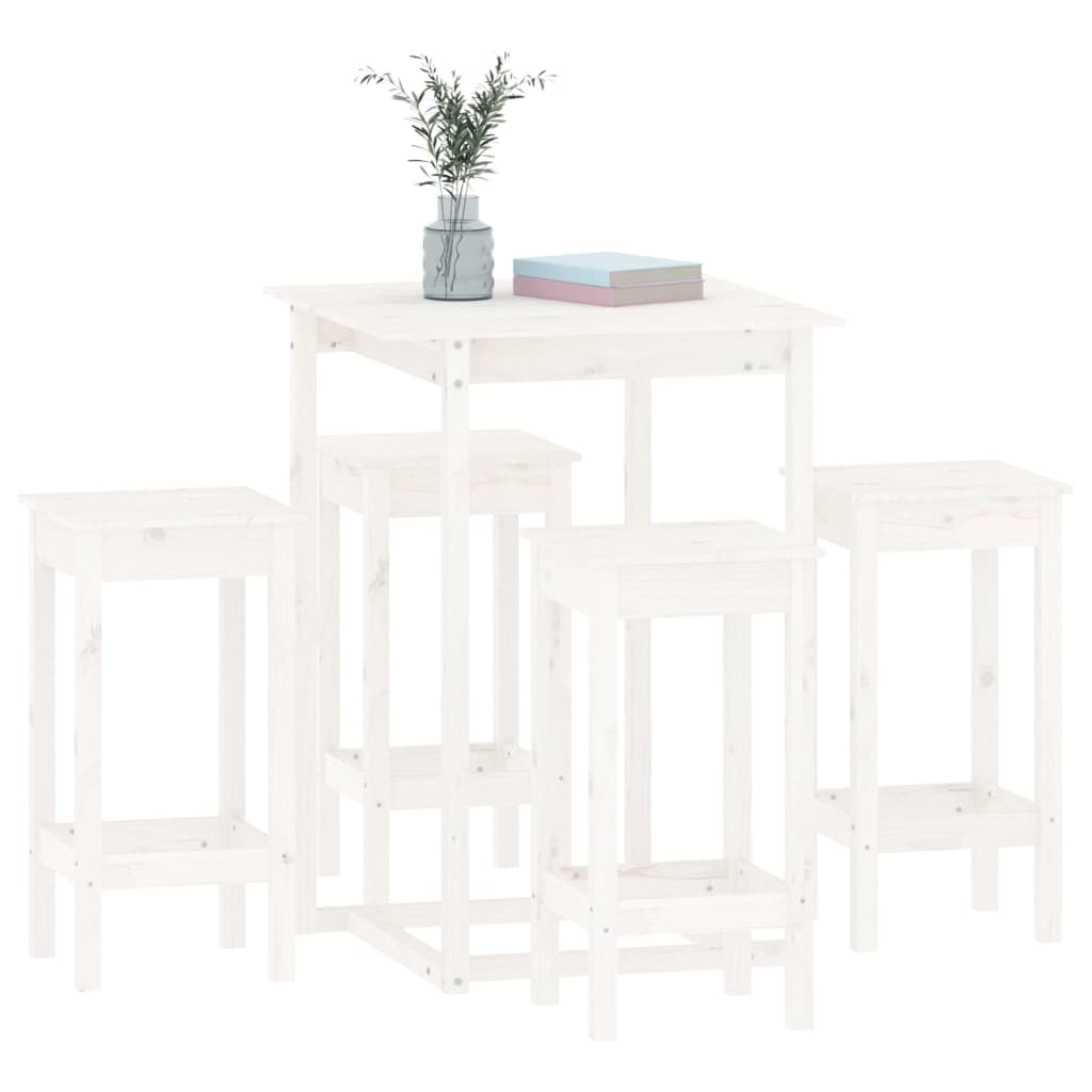 Ensemble de bar 5 pcs Blanc Bois de pin massif Meubles de salle à manger vidaXL   