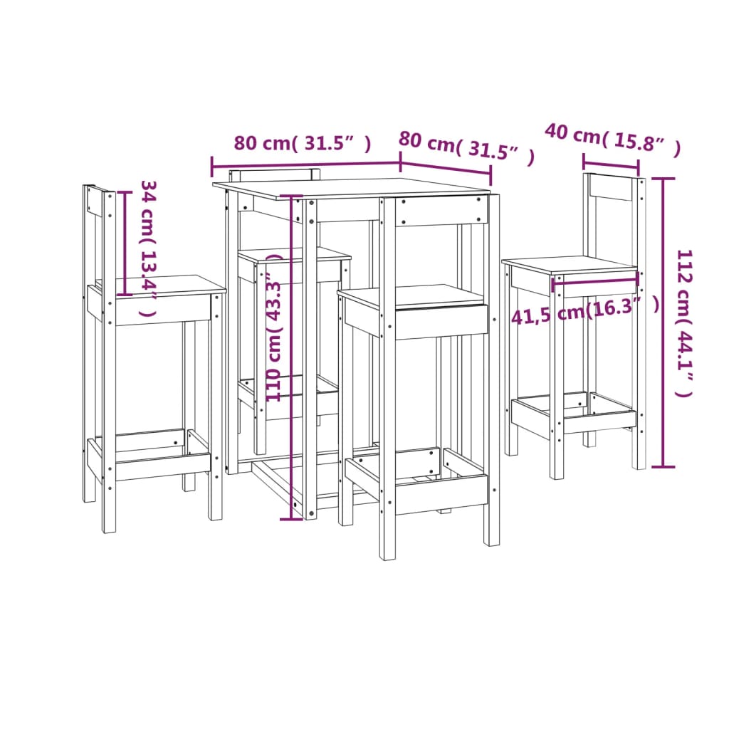 Ensemble de bar 5 pcs Bois de pin massif Meubles de salle à manger vidaXL   