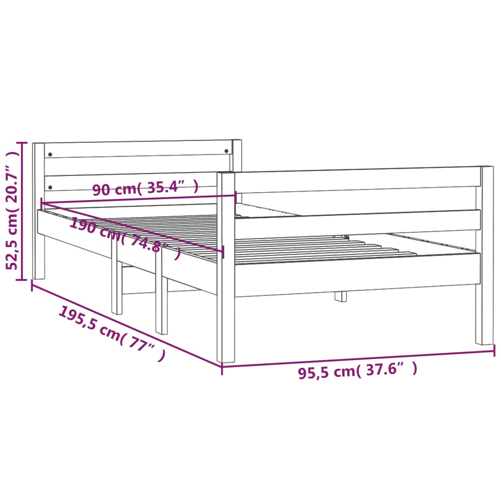 Cadre de lit 90x190 cm Bois de pin massif Lits & cadres de lit vidaXL   