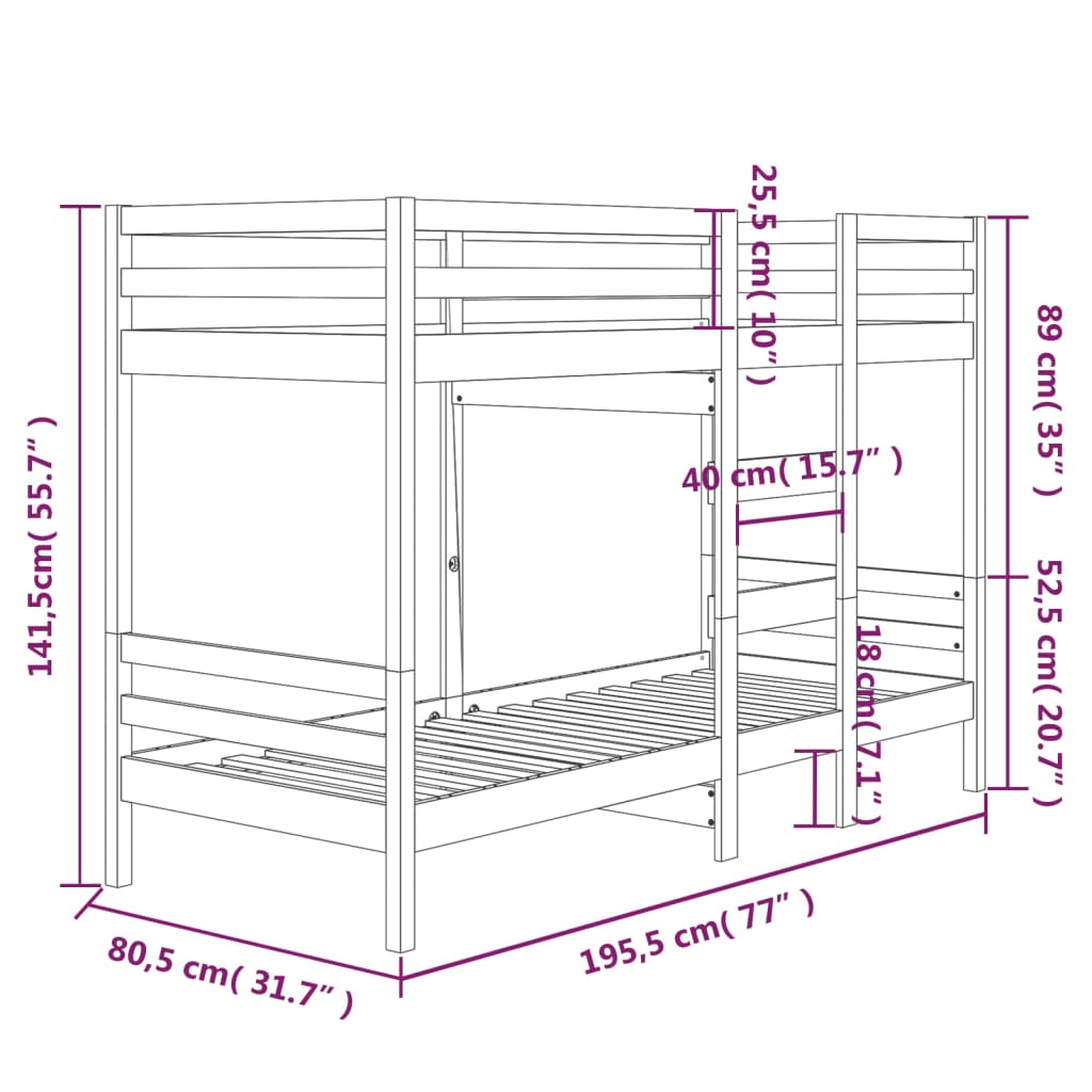 Lit superposé 75x190 cm Bois de pin massif Lits & cadres de lit vidaXL   