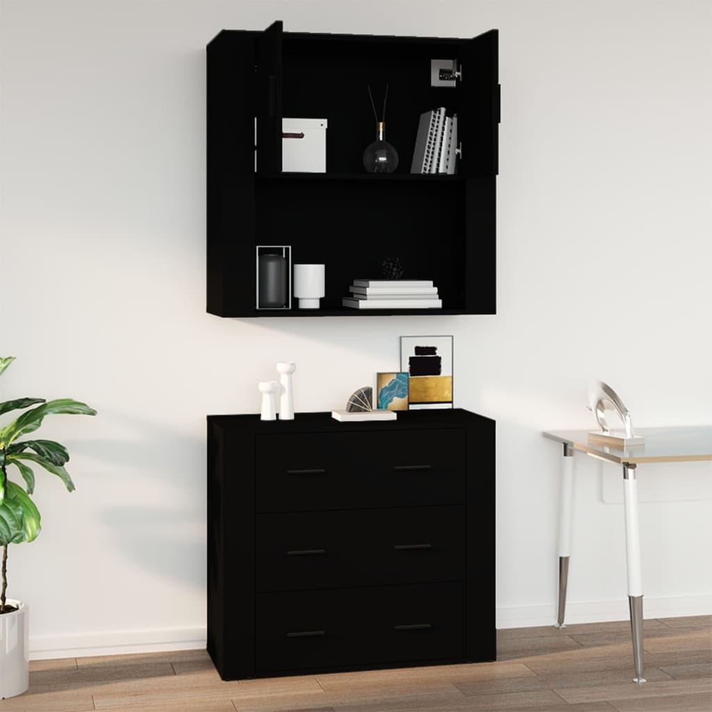 Armoire murale Noir 80x33x80 cm Bois d'ingénierie Buffets & bahuts vidaXL