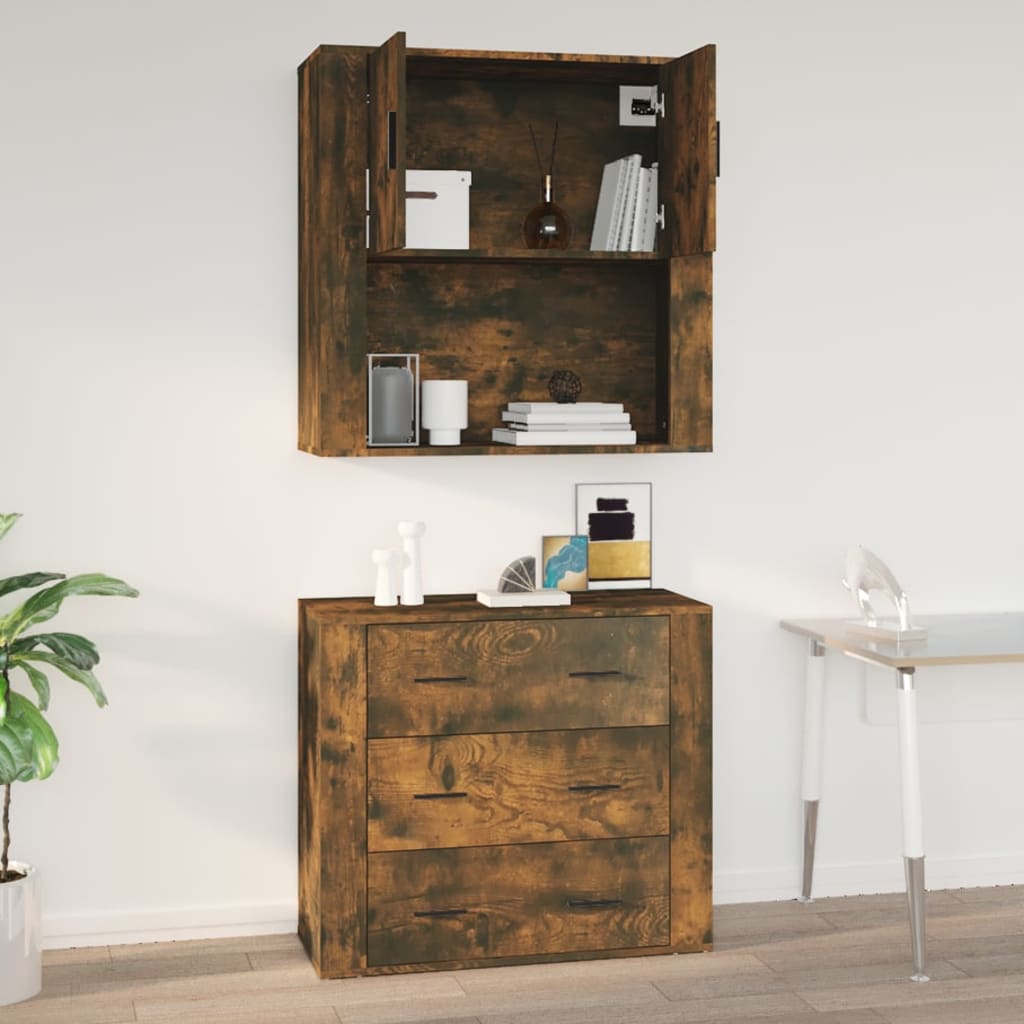 Armoire murale Chêne fumé 80x33x80 cm Bois d'ingénierie Buffets & bahuts vidaXL