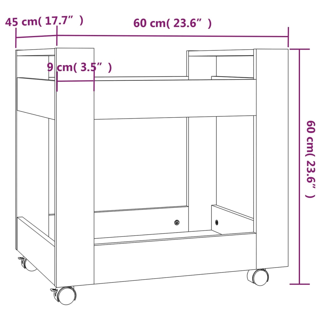 Chariot de bureau Noir 60x45x60 cm Bois d'ingénierie Chariots & îlots vidaXL