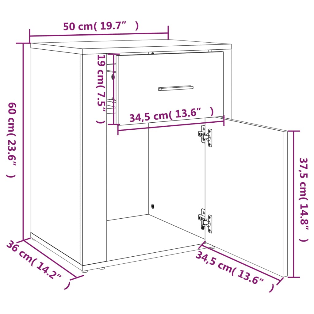 Table de chevet Blanc 50x36x60 cm Bois d'ingénierie Tables de chevet vidaXL   