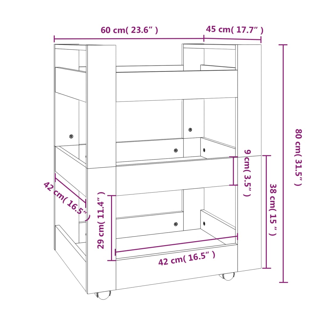 Chariot de cuisine Blanc brillant 60x45x80 cm Bois d'ingénierie - Xios Store SNC