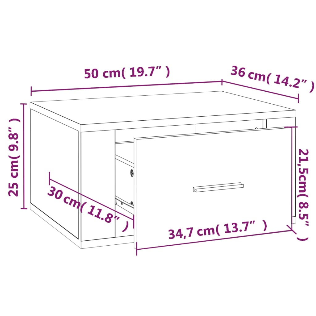 Table de chevet murale Gris béton 50x36x25 cm Tables de chevet vidaXL   