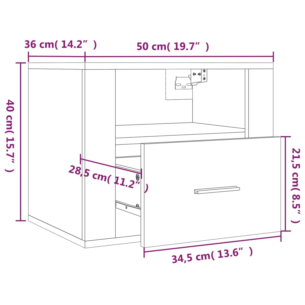 Table de chevet murale Blanc 50x36x40 cm Tables de chevet vidaXL   