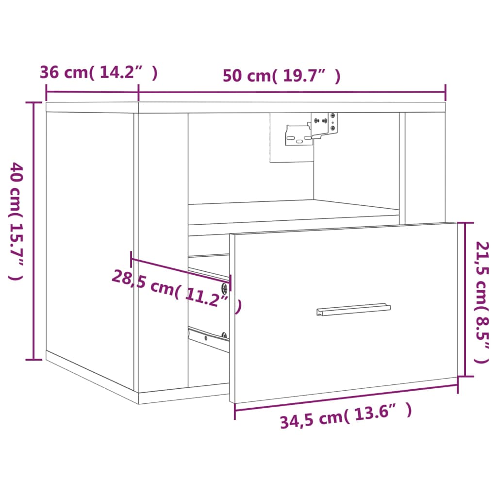 Table de chevet murale Chêne sonoma 50x36x40 cm Tables de chevet vidaXL   