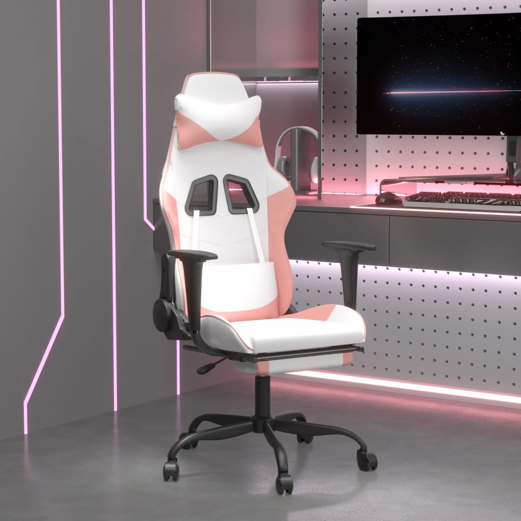 Chaise de jeu avec repose-pied Blanc et rose Similicuir Chaises de jeux vidaXL   