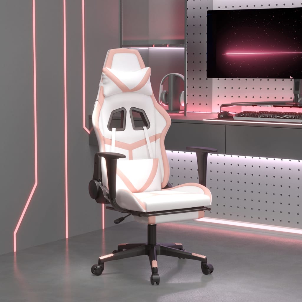 Chaise de jeu avec repose-pied Blanc et rose Similicuir Chaises de jeux vidaXL   