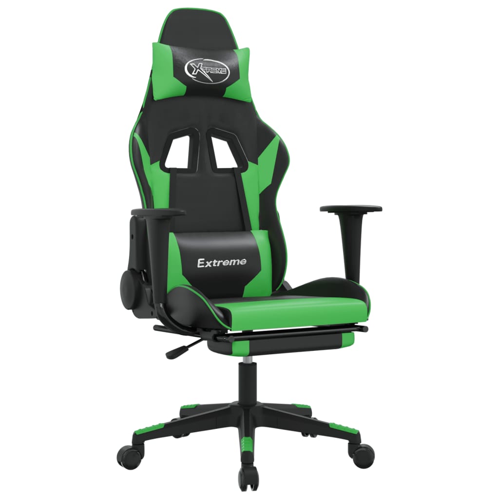 Chaise de jeu avec repose-pied Noir et vert Similicuir Chaises de jeux vidaXL   