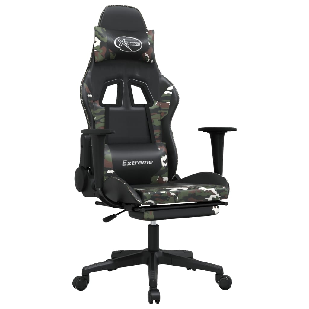 Chaise de jeu avec repose-pied Noir et camouflage Similicuir Chaises de jeux vidaXL   