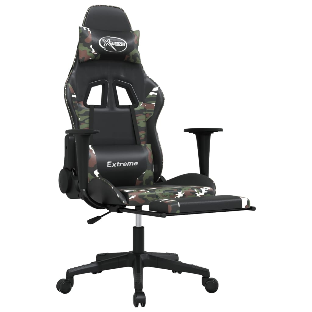 Chaise de jeu avec repose-pied Noir et camouflage Similicuir Chaises de jeux vidaXL   