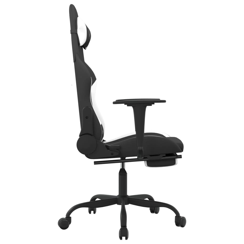 Chaise de jeu avec repose-pied Noir et blanc Tissu Chaises de jeux vidaXL   