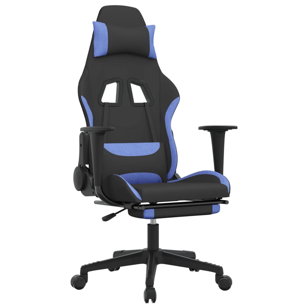 Chaise de jeu avec repose-pied Noir et bleu Tissu Chaises de jeux vidaXL   