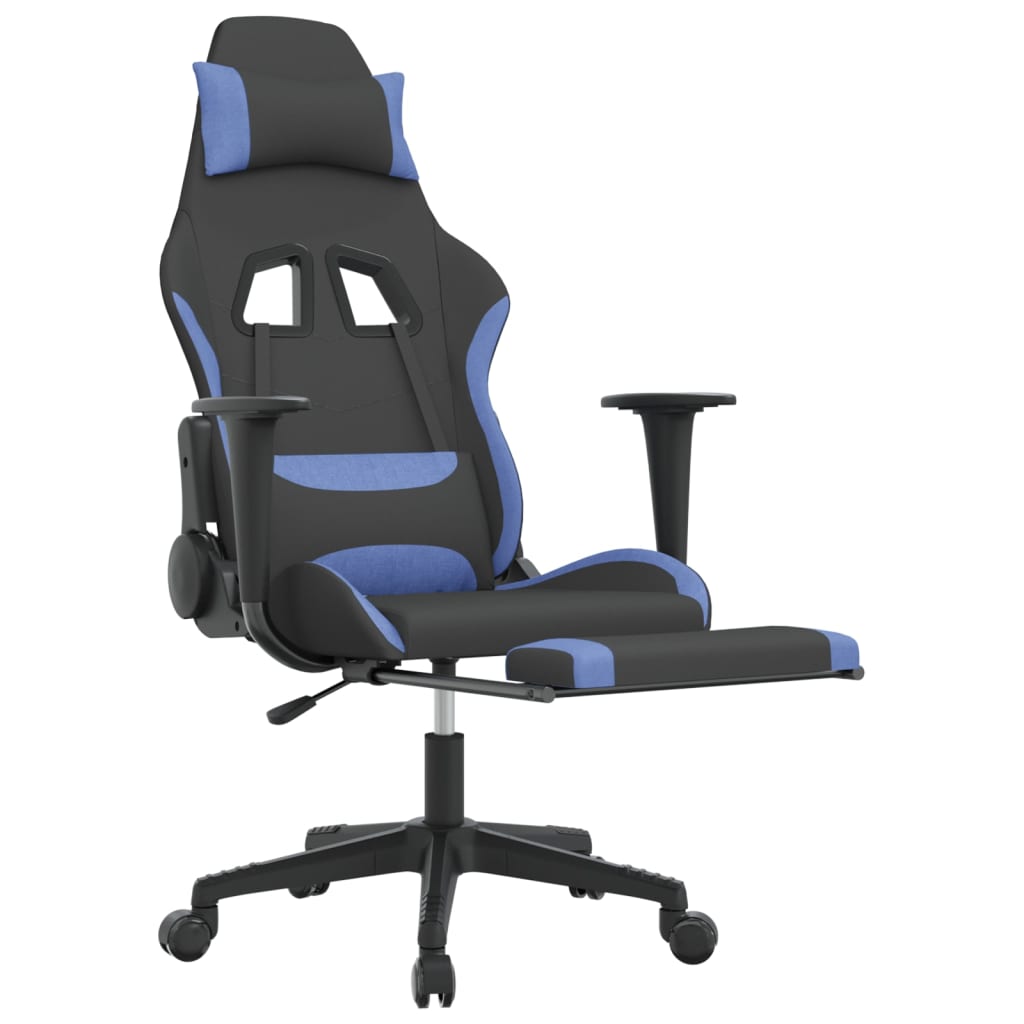 Chaise de jeu avec repose-pied Noir et bleu Tissu Chaises de jeux vidaXL   