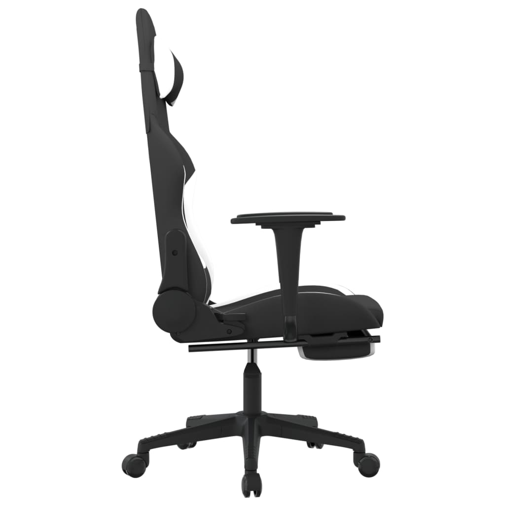 Chaise de jeu avec repose-pied Noir et blanc Tissu Chaises de jeux vidaXL   