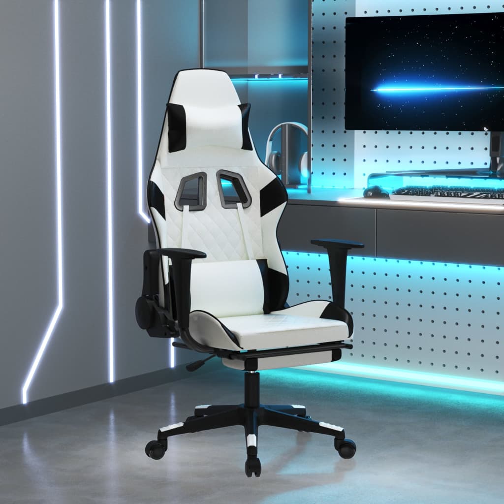 Chaise de jeu avec repose-pied Blanc et noir Similicuir Chaises de jeux vidaXL   